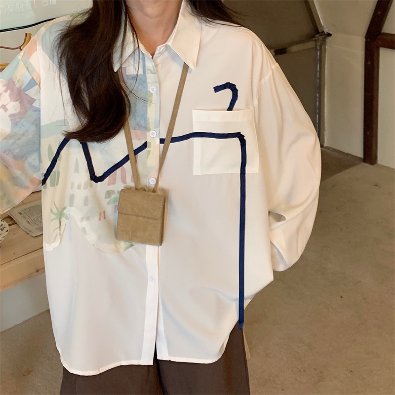 Áo sơ mi ZHELIHANGFEI dài tay dáng rộng họa tiết độc đáo thời trang dành cho nữ