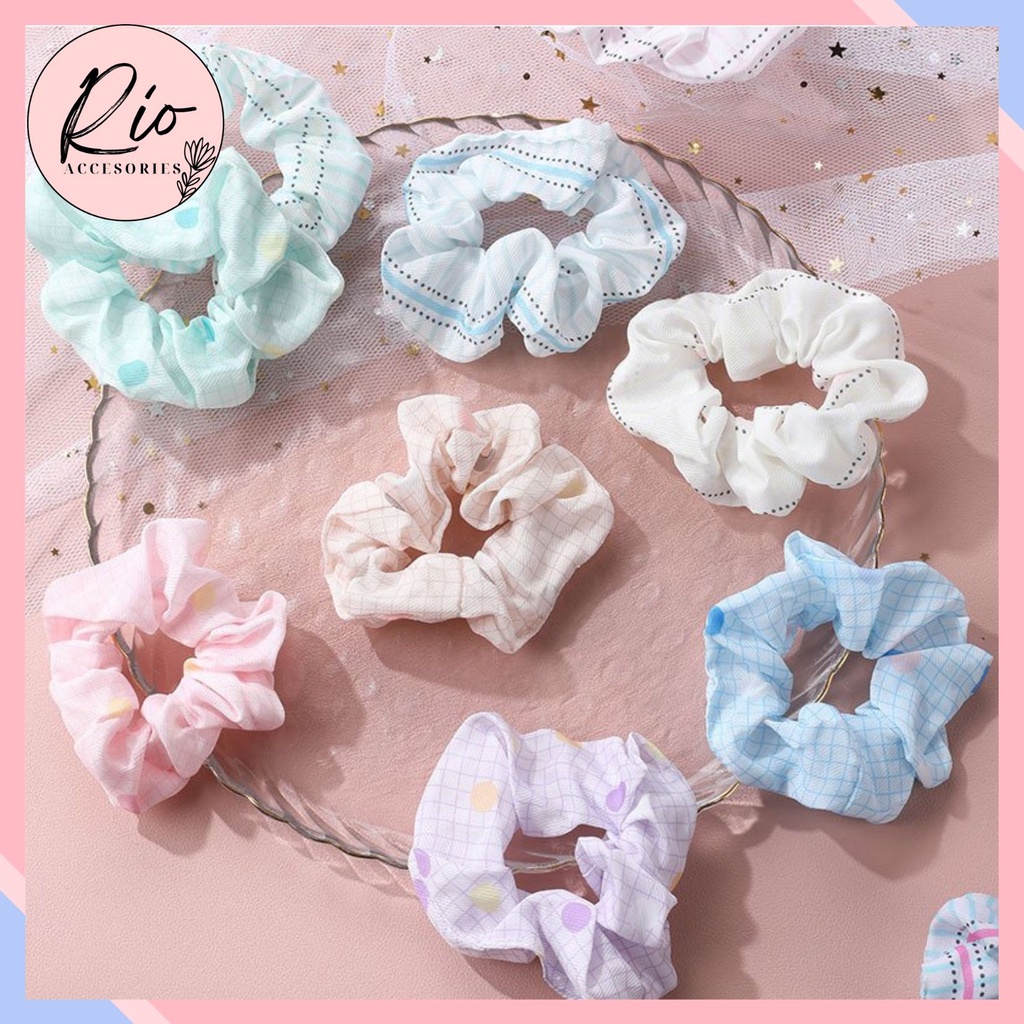 Dây cột tóc vải scrunchies chấm bi xinh xắn đủ màu DCB