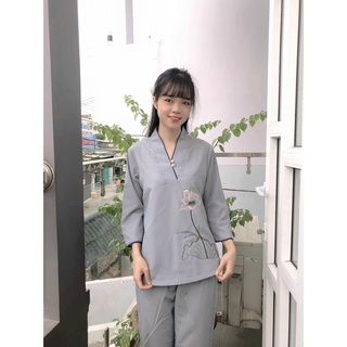 ĐỒ LAM ĐI CHÙA Nút Ngọc Cổ Tim thêu hoa sen dành cho nữ
