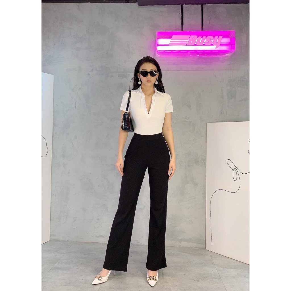 Quần Ống Loe Nữ Busy Cotton Len Tăm Cạp Chun Co Giãn QOL