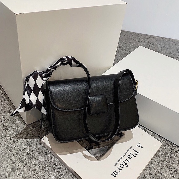 Túi nữ da trơn, khóa vuông bọc da, túi bộ 2 dây tặng kèm khăn lụa nổi bật hàng đẹp 2022 SL47