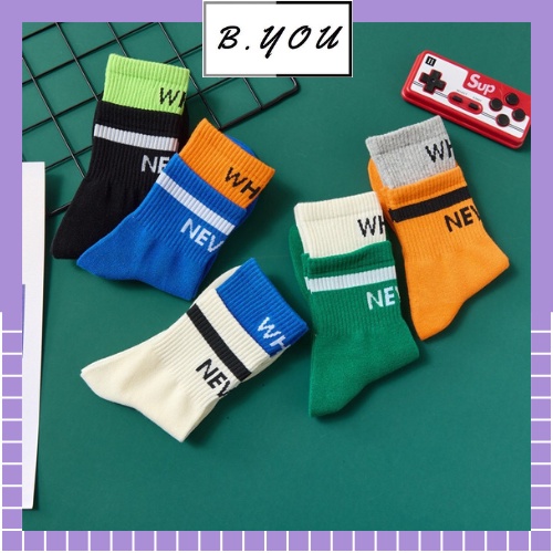 Tất nam nữ cổ cao 5 màu phong cách hàn quốc co dãn thoáng mát chất liệu thấm hút mồ hôi