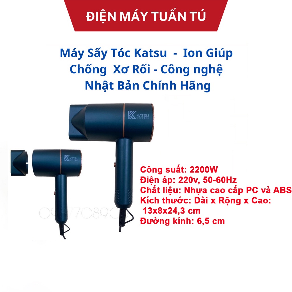 Máy sấy tóc Katsu  công suất 2200W 3 chế độ giúp tóc không bị khô và xơ rối