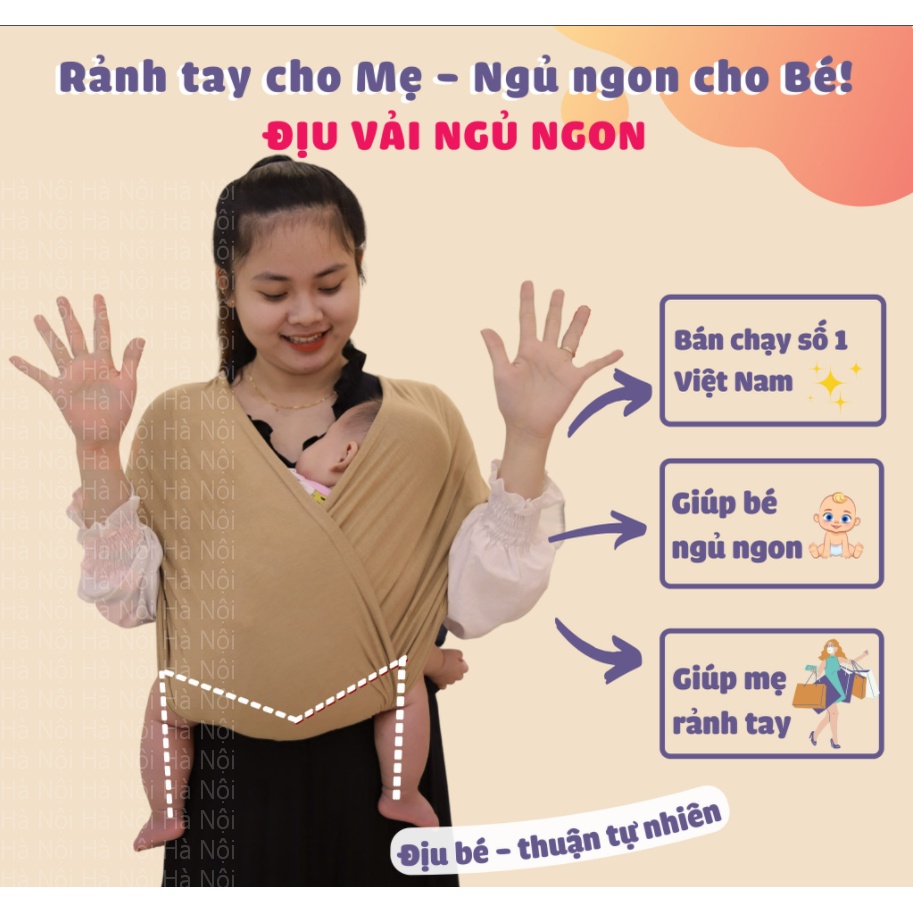 Địu vải em bé sling Cao Cấp 2Em ngủ ngon - chỉnh Size - Trợ lực - 0-24 tháng mềm mại, thoáng khí, co giãn - Hà Nội