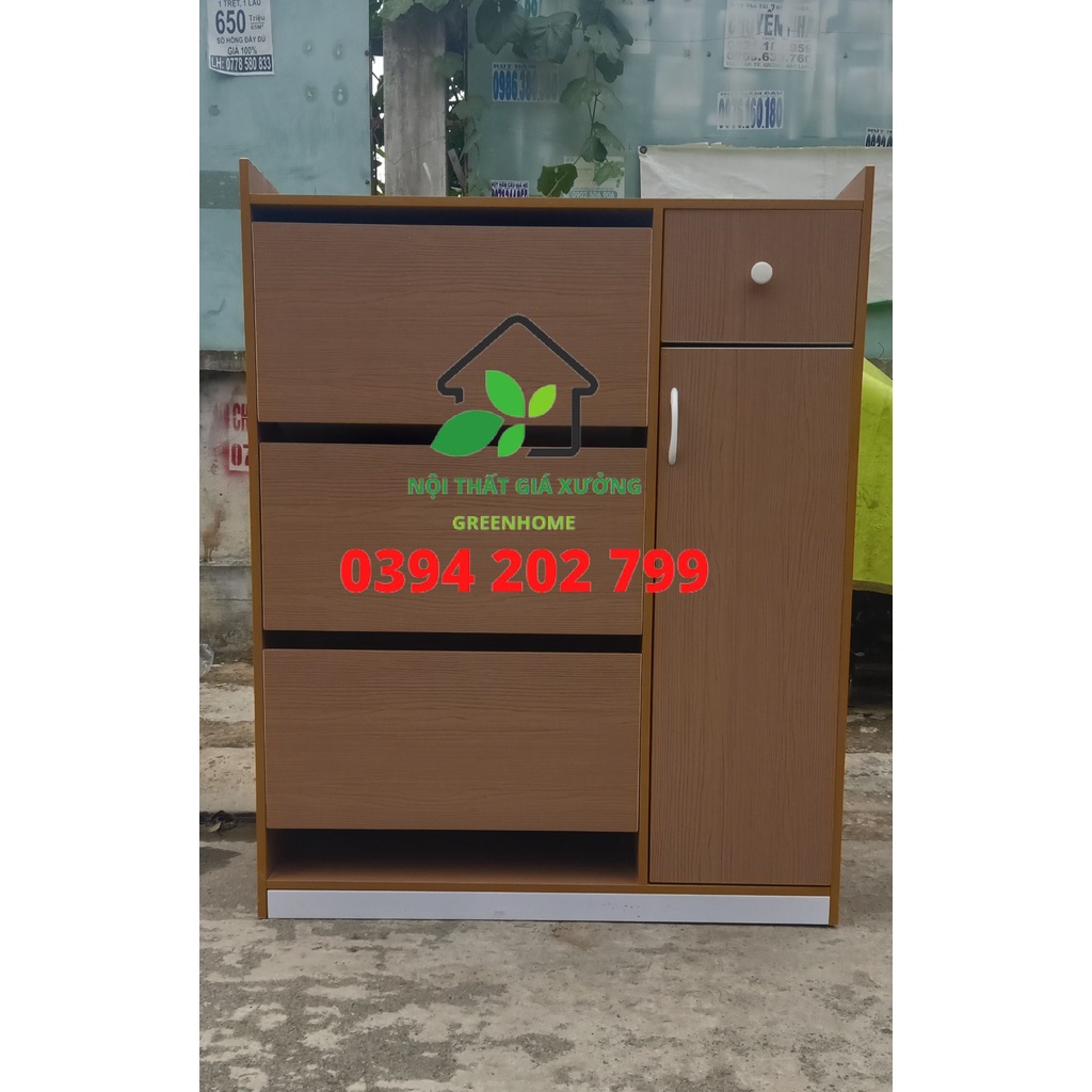 Tủ giày dép nhựa thông minh vân nâu gỗ nhiều tầng nhiều ngăn