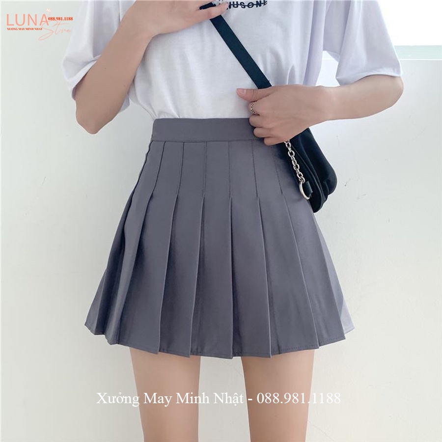 Chân váy xếp ly tennis có quần trong khóa sườn cạp cao dáng chân váy xếp ly ngắn bigsize ngắn chữ A học sinh đi học biển