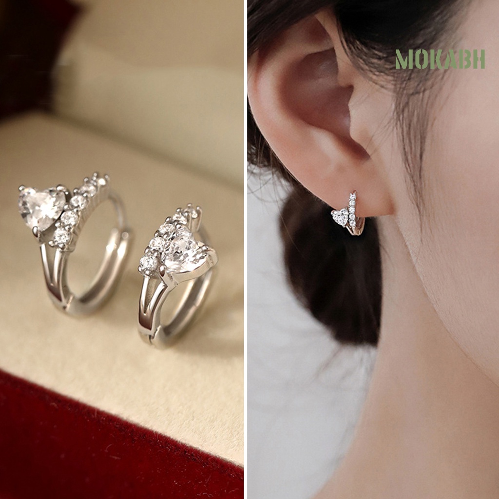 1 Đôi Bông Tai Hình Trái Tim Đính Đá Zircon Cỡ Nhỏ Sang Trọng