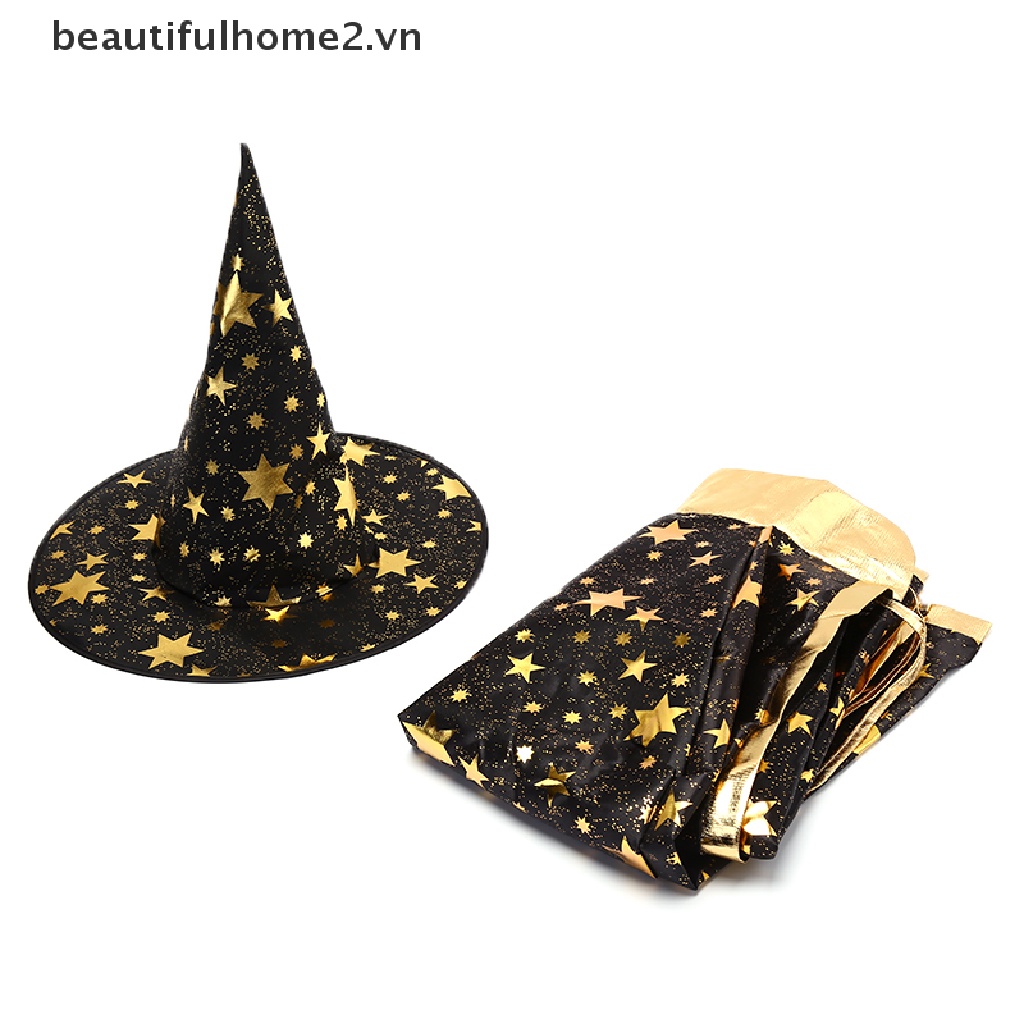 Bộ 2 Sản Phẩm Gồm Áo Khoác + Mũ Phù Thủy Phong Cách Halloween Cho Bé