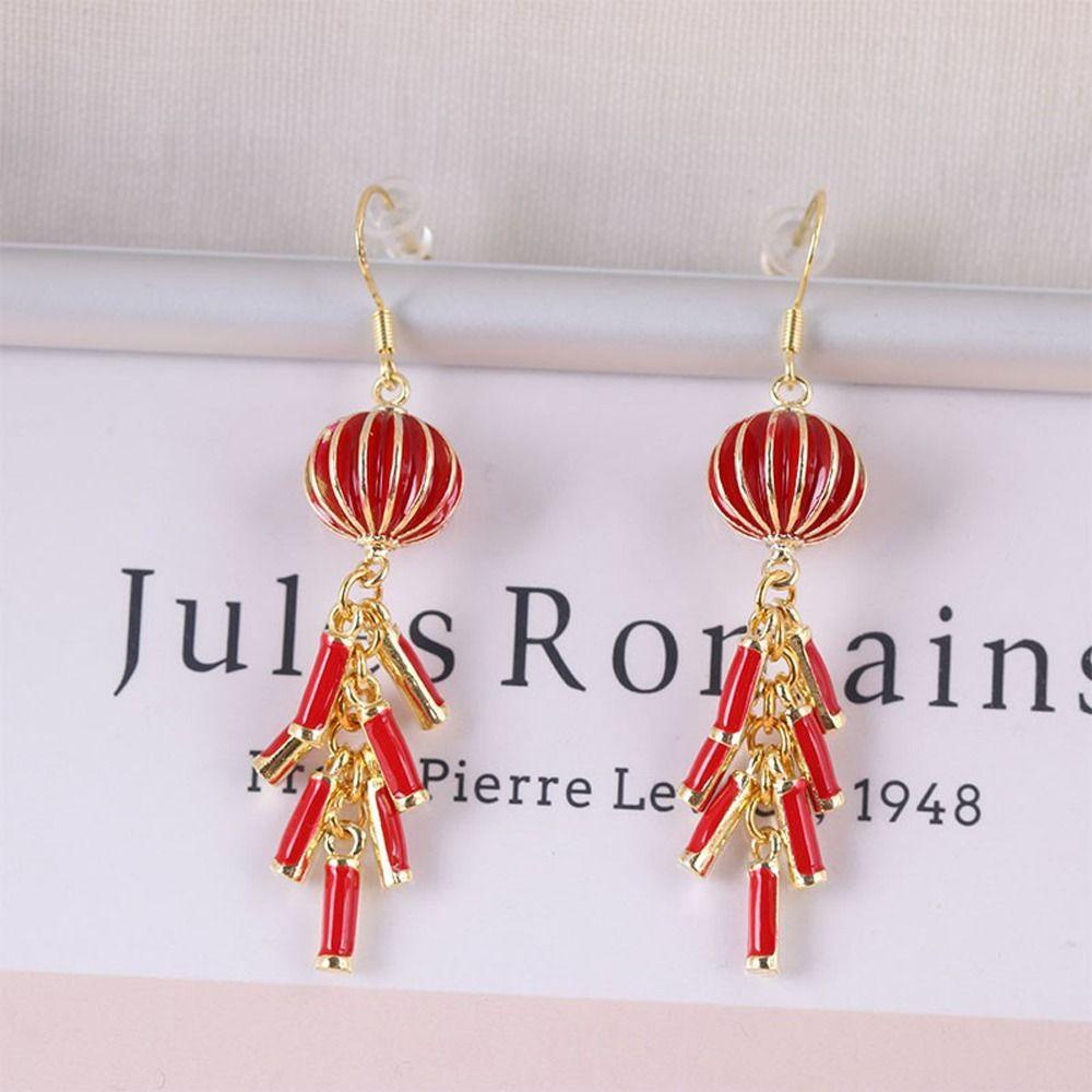 Bông Tai Hợp Kim Dáng Dài Hình Lồng Đèn Đỏ Mừng Năm Mới Thời Trang Cho Nữ