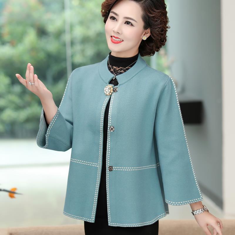 Áo khoác ngắn mùa xuân và thu của phụ nữ trung niên cao tuổi dệt kim mẹ mới