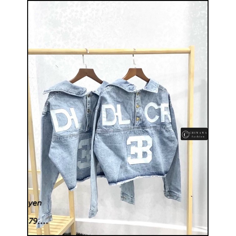 Áo khoác jean nữ DLCR xanh đen Number tà chéo cao cấp form 48-65kg Chiwawa shop giá sỉ C10