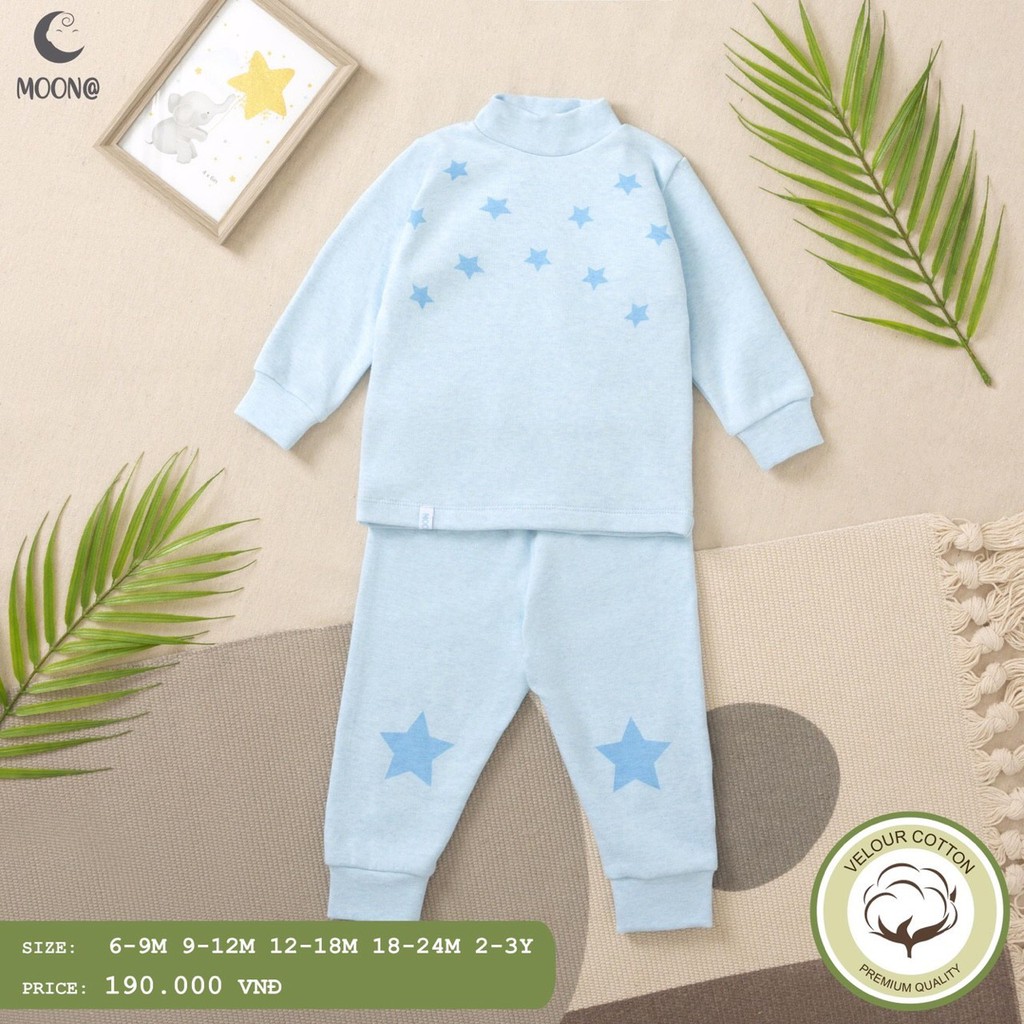 [CHÍNH HÃNG] Bộ cổ 2cm cotton nhung họa tiết trẻ em Moon