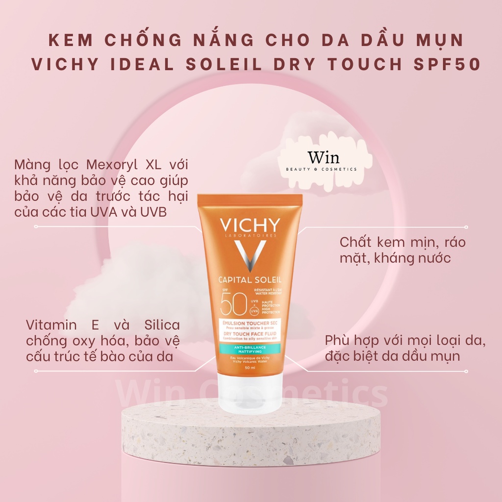 Kem Chống Nắng Vichy SPF 50 Ideal Soleil 50ml cho da dầu, mụn, nhạy cảm