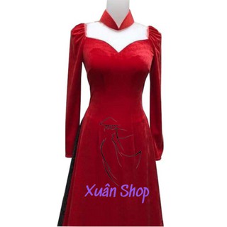 Áo dài nhung truyền thống cách tân trơn tay phồng may sẵn