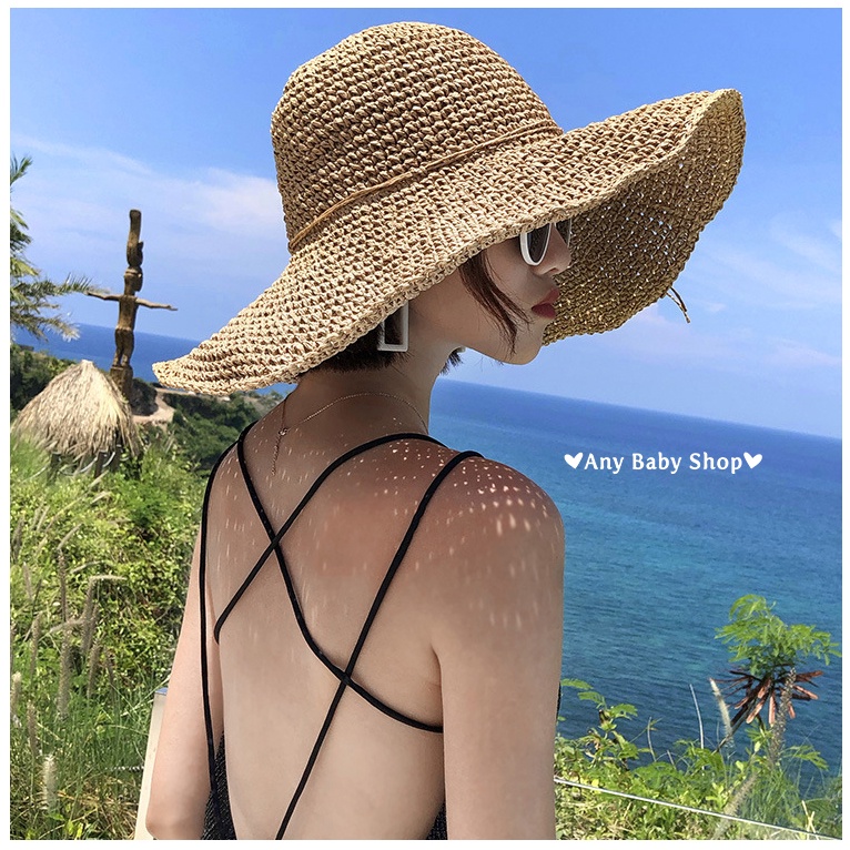 Mũ cói đi chơi, đi biển thắt nơ vành siêu to rộng 2 màu sang chảnh- gấp gọn được (hàng có sẵn) ❣❣