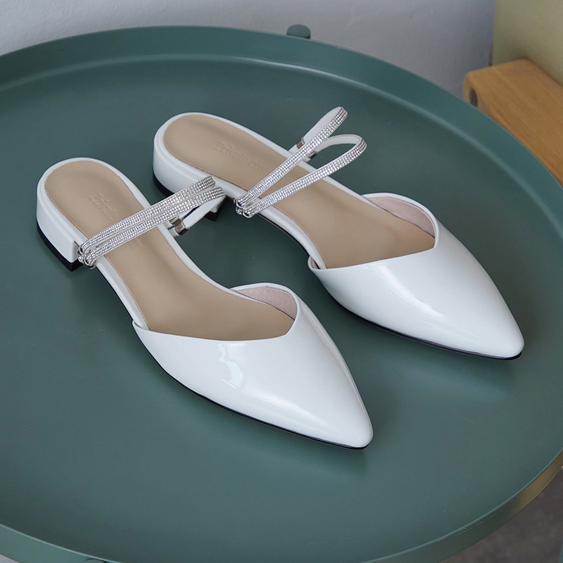 Giày cao gót  thời trang mũi nhọn phối dây hở gót cao 2cm màu kem hồng size lớn 40 41 42 43 44 | BigBuy360 - bigbuy360.vn
