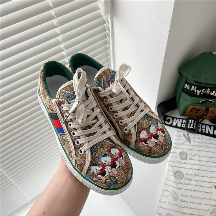 Fashionable Ulzzang Luxury Print Lace Up Flat Canvas Sneaker Shoes for Women