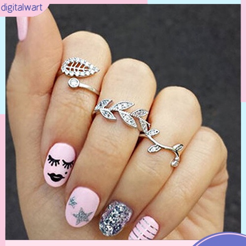 Bộ 3 nhẫn đeo khớp ngón tay hình lá dát đá sáng bóng sang trọng