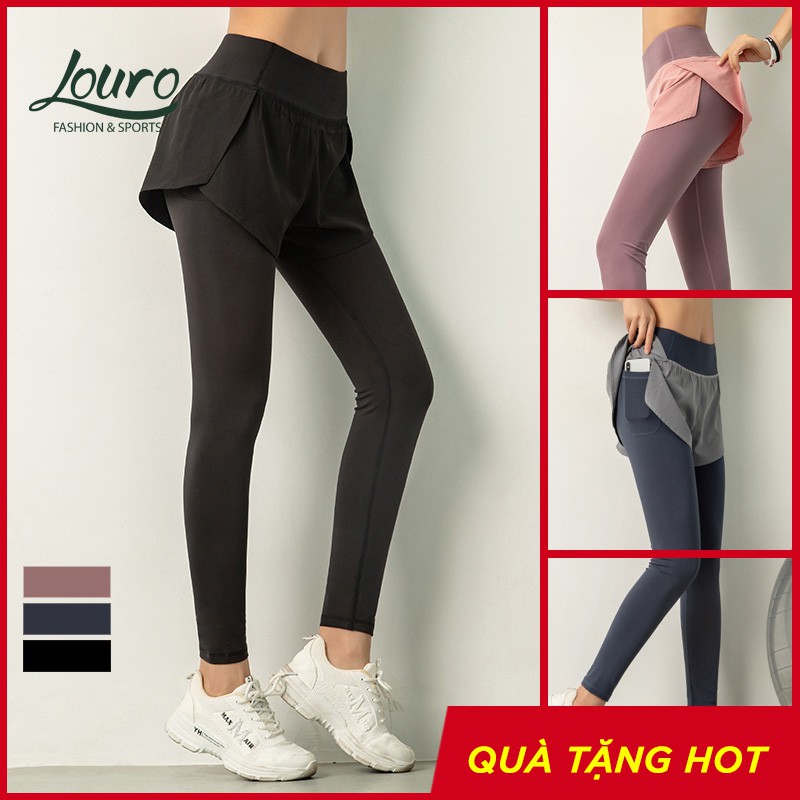 Quần tập Yoga nữ Louro QL50, kiểu quần tập gym, zumba liền quần short nữ tiện lợi, có túi đựng điện thoại bên hông