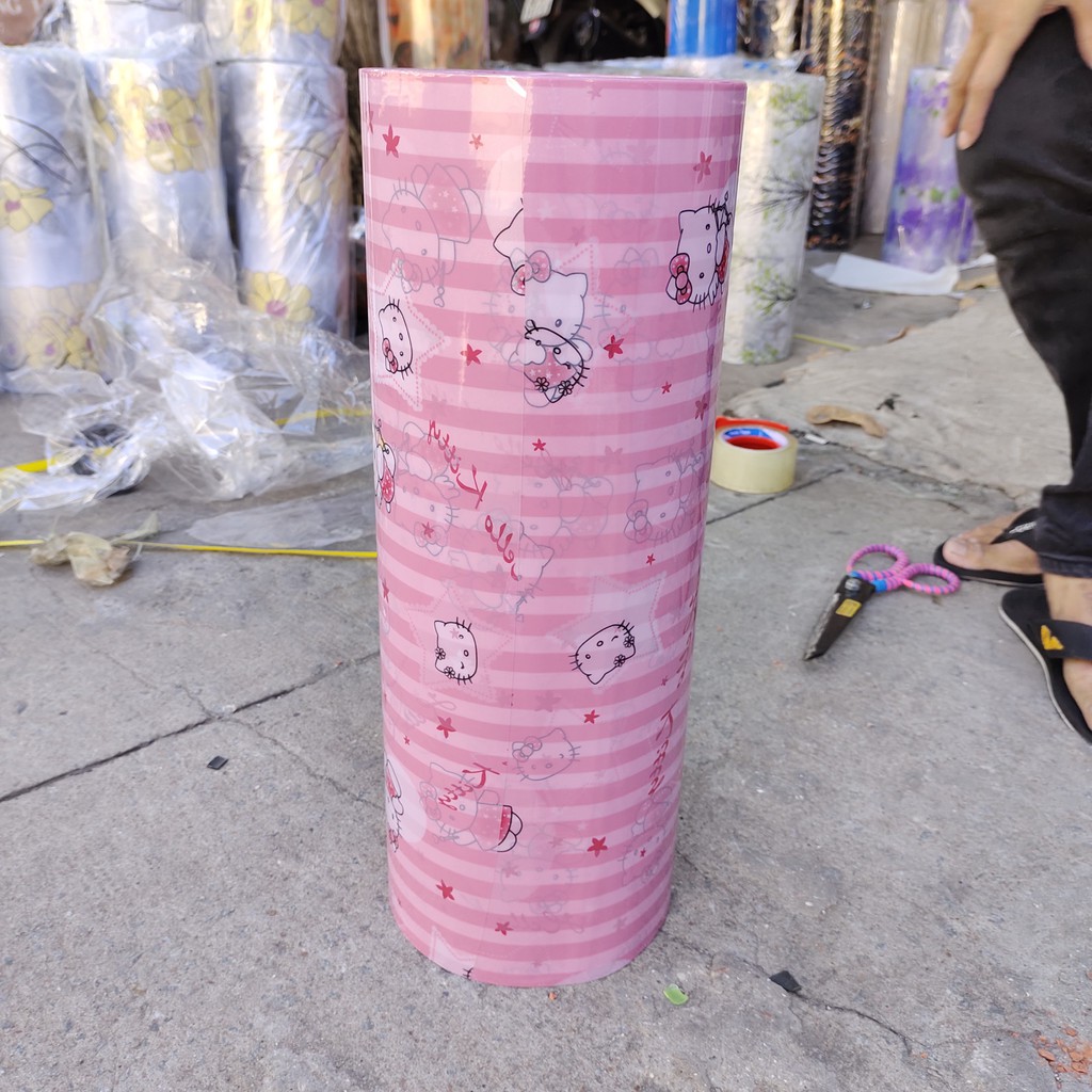 1 mét giấy dán kính khổ 45cm kitty sọc hồng