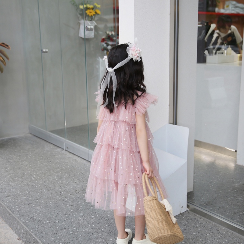 Đầm Công Chúa Phối Ren Đính Kim Sa Ngôi Sao Lấp Lánh Dành Cho Bé Gái 3-8 Tuổi