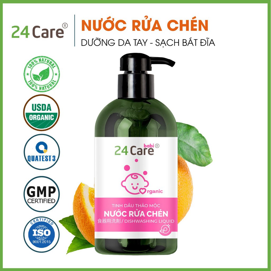 Nước rửa bình sữa không lưu mùi 24CareBaby - tiệt trùng đồ dùng | rửa rau củ quả | Nước lau sàn nhà đuổi muỗi cho bé