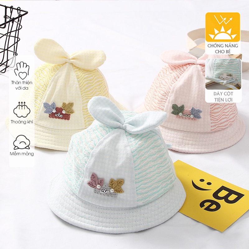 Nón cho bé gái sơ sinh từ 0-6 tháng PocoHome, mũ rộng vành chồng nắng có dây cột phong cách dễ thương đáng yêu HOT