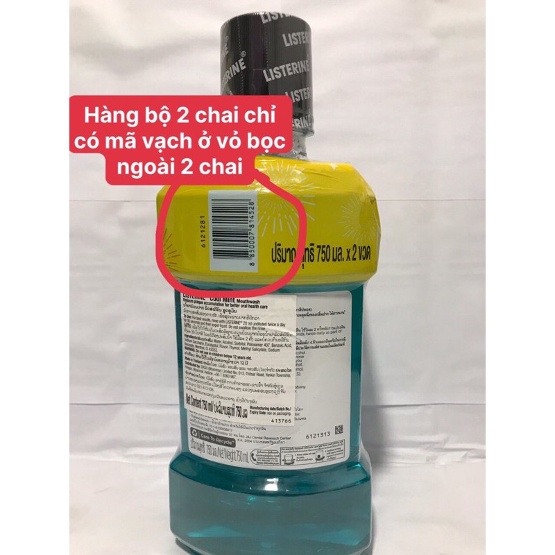 Bộ 2 chai nước súc miệng diệt khuẩn giữ hơi thở thơm mát Listerine Cool Mint 750ml/chai