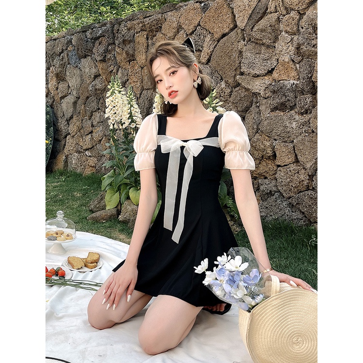 Bikini dạng Váy đi biển set áo tay bèo tơ tiểu thư xinh xắn đồ bộ nữ đi biển hotgirl sang chảnh kiểu Hàn Quốc DK9T202