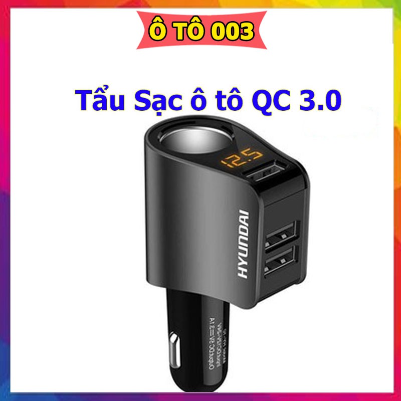 Tẩu Sạc ô tô QC 3.0 - Tẩu chia sạc chính hãng Hyundai HY-10 dùng được cho mọi loại xe