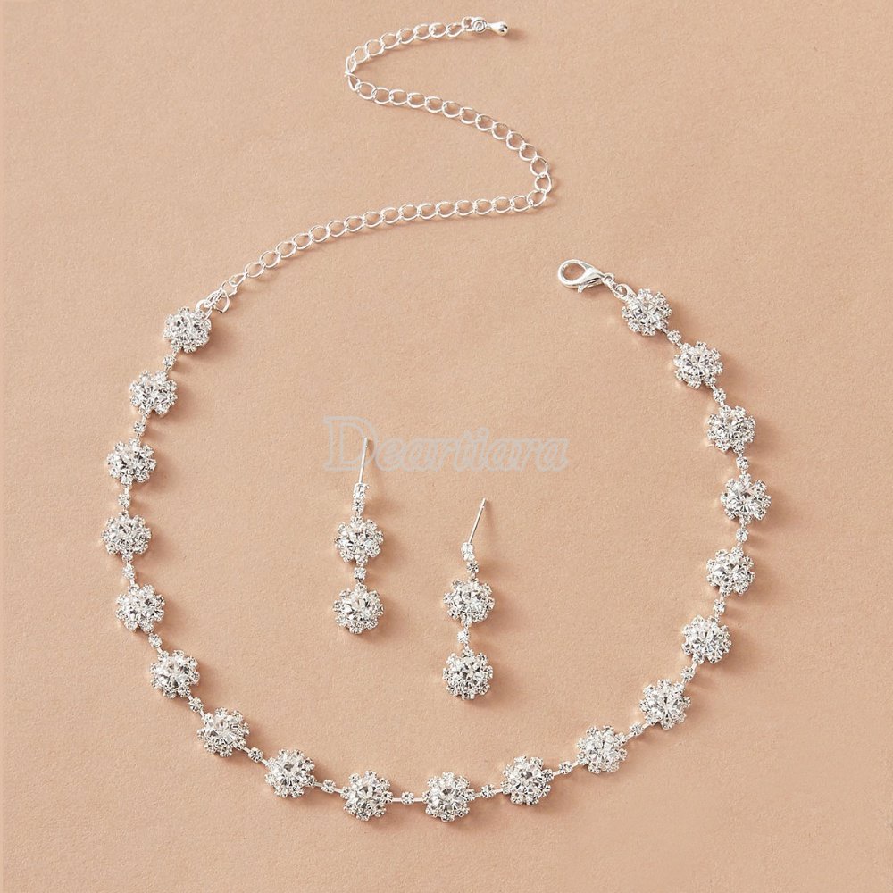 Bộ Trang Sức 3 Món Họa Tiết Hoa Đính Kim Cương Nhân Tạo Thời Trang