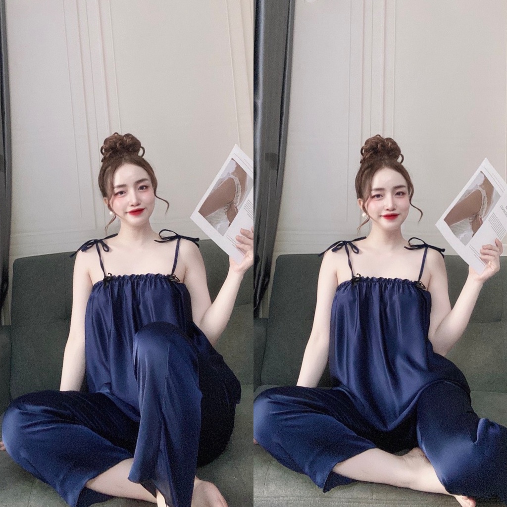 🍀🍀Ưu đãi giá rẻ💕đồ ngủ bèo vai lụa satin dễ thương quần dài