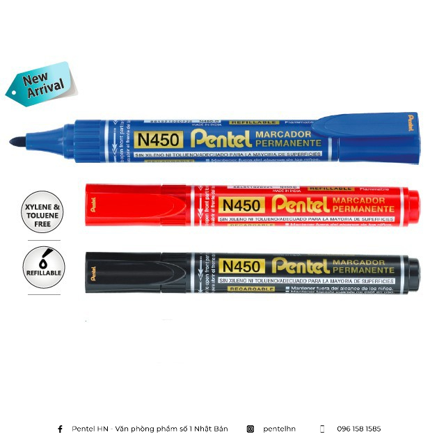Bút Dạ Dầu Pentel N450 | Thiết Kế Xoay Có Thể Thay Mực | Viết Được Trên Mọi Chất Liệu