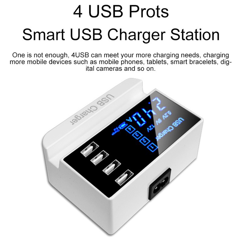 ✨ Quick Charge Smart USB Charger Stand HUB Wall Fast LCD Display Charger Adapter Đầu Sạc Nhanh Usb 2.0 B' Có Đèn Led
