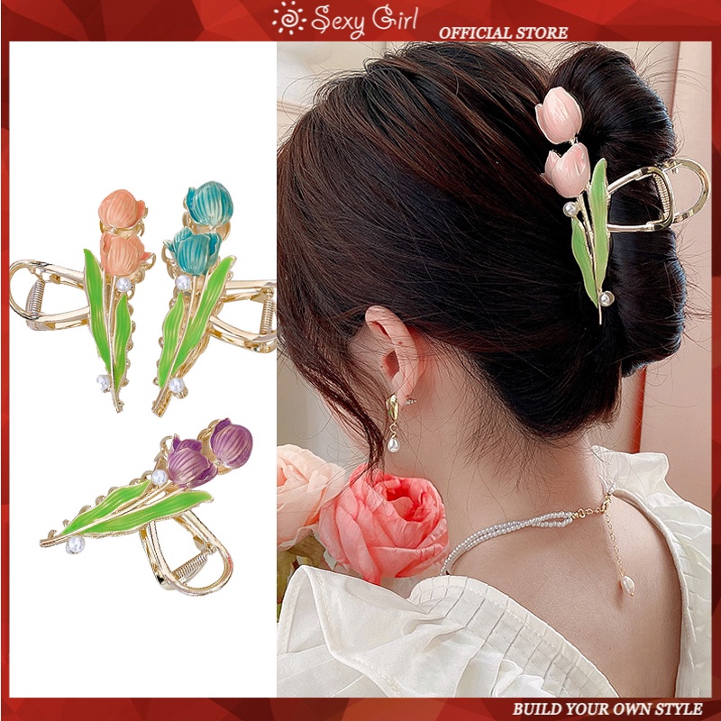 Kẹp Tóc Hoa Tulip Lớn Bằng Kim Loại Thời Trang Cho Nữ