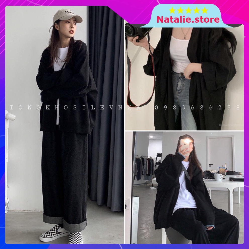 ÁO KHOÁC LEN CADIGAN ĐEN PHA NỈ - ÁO CARDIGAN LEN NỮ BASIC KOREA MÀU ĐEN NAM NỮ UNISEX - Natalie.store
