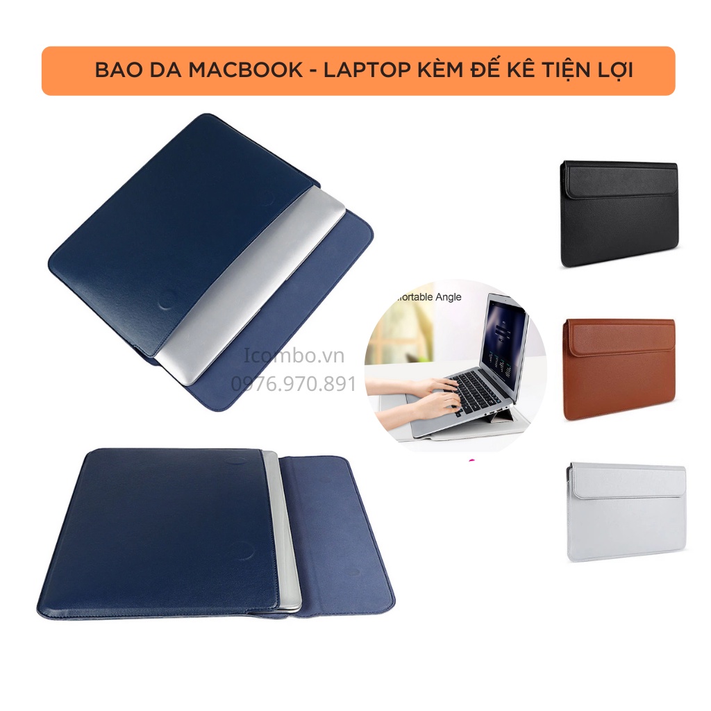 Bao da Macbook, Laptop kèm đế kê máy tiện lợi, thời trang, chống trầy xước, bảo vệ máy