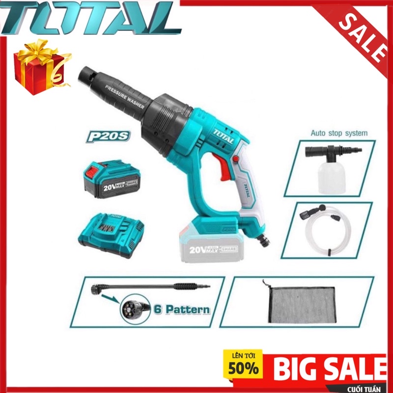 TOTAL Máy xịt rửa áp lực dùng pin Lithium-ion 20V/4.0Ah TPWLI20084 < HÀNG CHÍNH HÃNG >