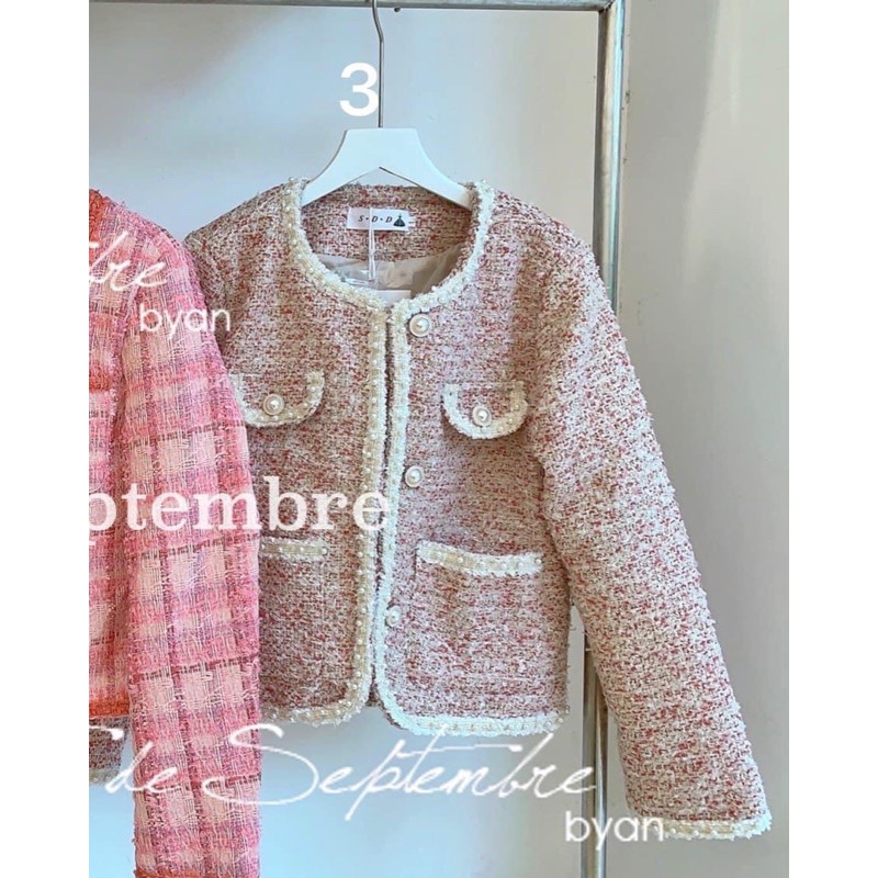 áo khoác dạ tweed hồng viền ngọc 6948 sz ml (sẵn) | BigBuy360 - bigbuy360.vn