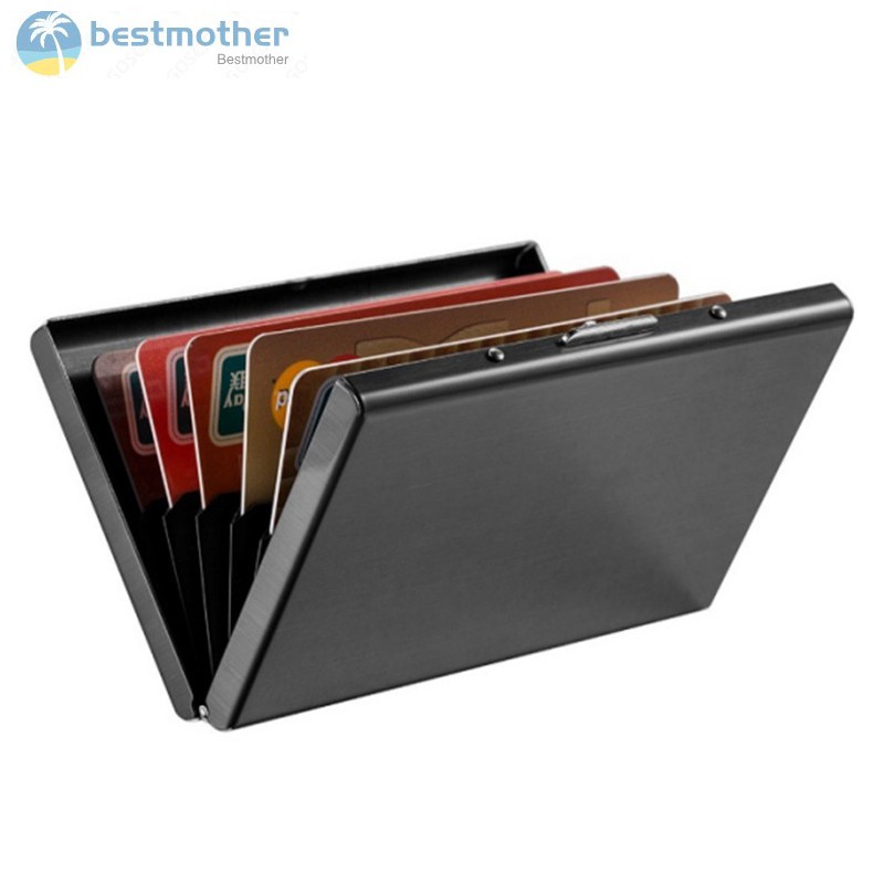 ✿BM✦ RFID Blocking Wallet Slim Secure Stainless Steel Contactless Card Protector for 6 Credit Cards