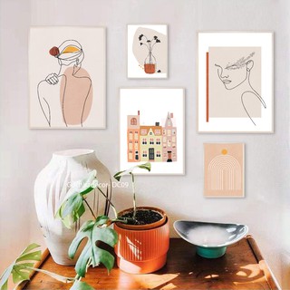 Bộ 05 khung tranh kèm ảnh siêu xinh- Chủ đề cô gái boho- Tặng kèm đinh treo tranh-DC09