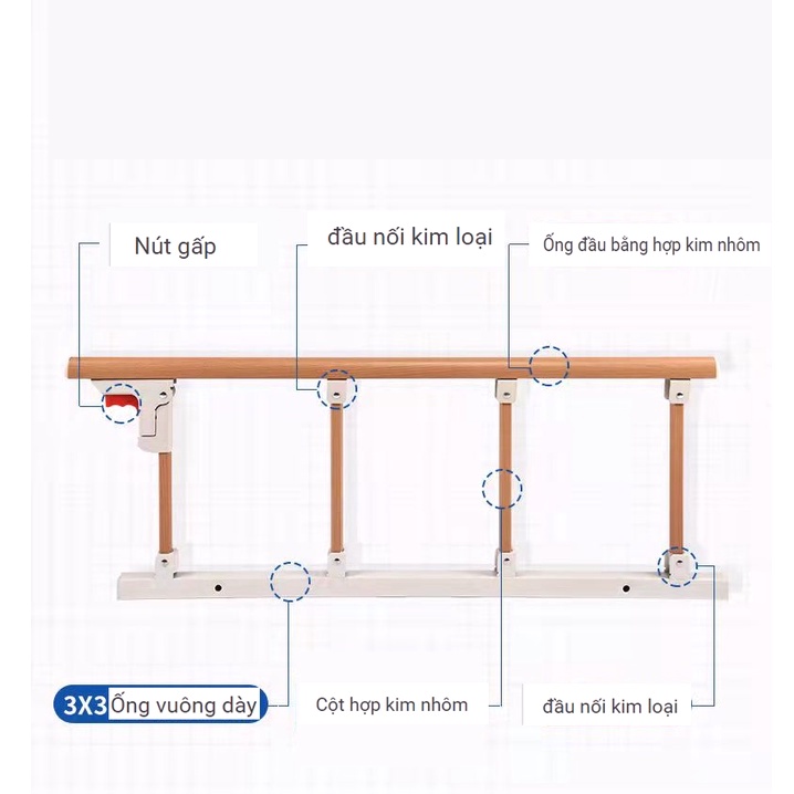 Hàng rào giường gấp hợp kim nhôm vân gỗ cho người già và trẻ em