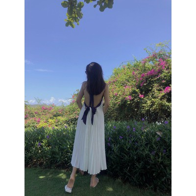 ( Hàng có sẵn ) Đầm maxi cổ yếm xếp li hở lưng siêu đẹp | BigBuy360 - bigbuy360.vn