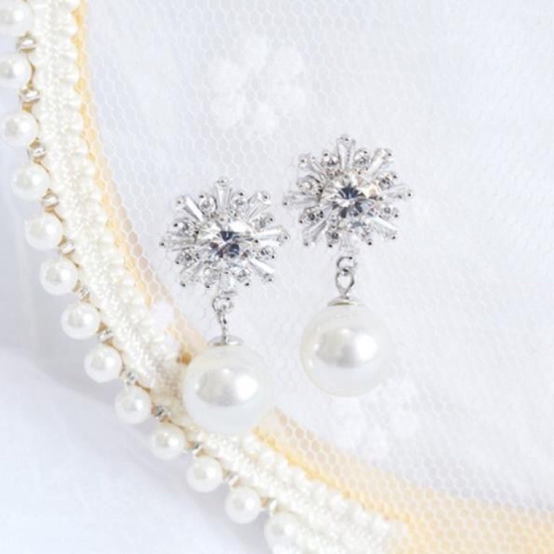 Bông tai bạc S925 hình bông tuyết đính hạt 10ly