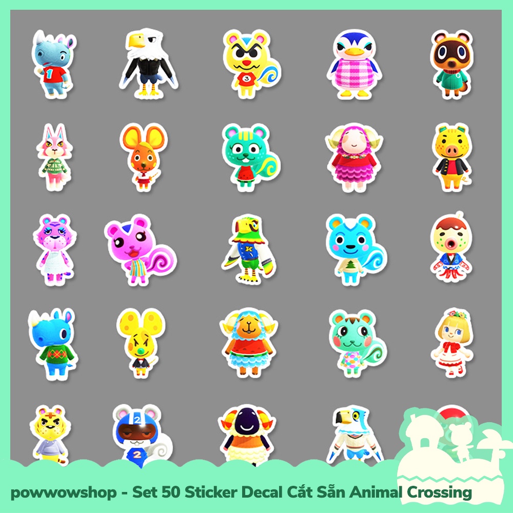 [Sẵn VN - Hỏa Tốc] Set 50 Sticker Mini Decal Dán Trang Trí Vật Dụng Mẫu Nhân Vật Game Animal Crossing Horizons Pose Bae
