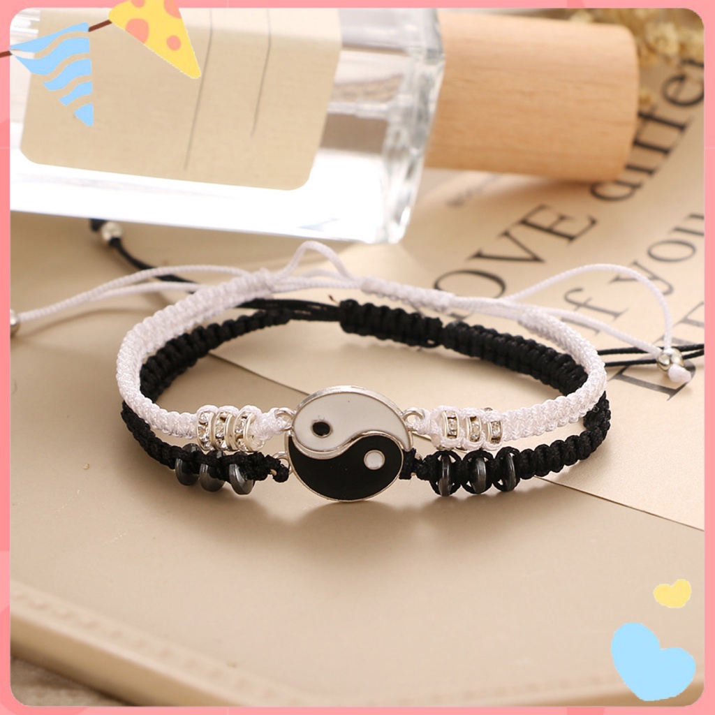 Vòng Tay Dây Bện Mặt Âm Dương Yin Yang 2 Mảnh