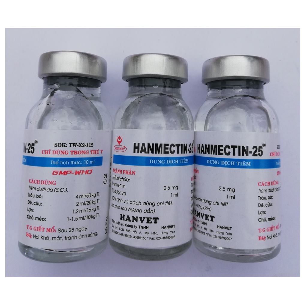 5 lọ Hanmectin 25   10ml Hàng việt nam dùng tốt cho trâu, bò, lợn, dê, cừu, chó, mèo, thỏ