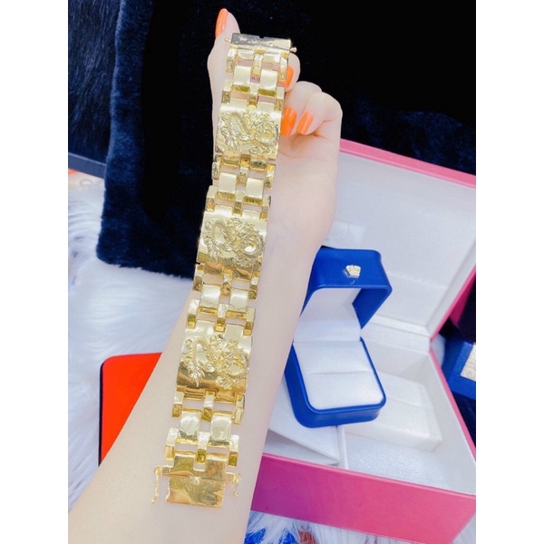 Lắc tay nam chạm rồng dát vàng 18 cao cấp