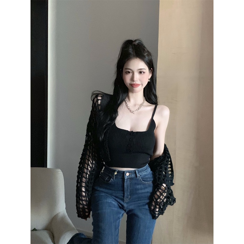 NUZIRO Áo khoác cardigan dệt kim tay dài/ Áo kiểu hai dây  che nắng thời trang dành cho nữ