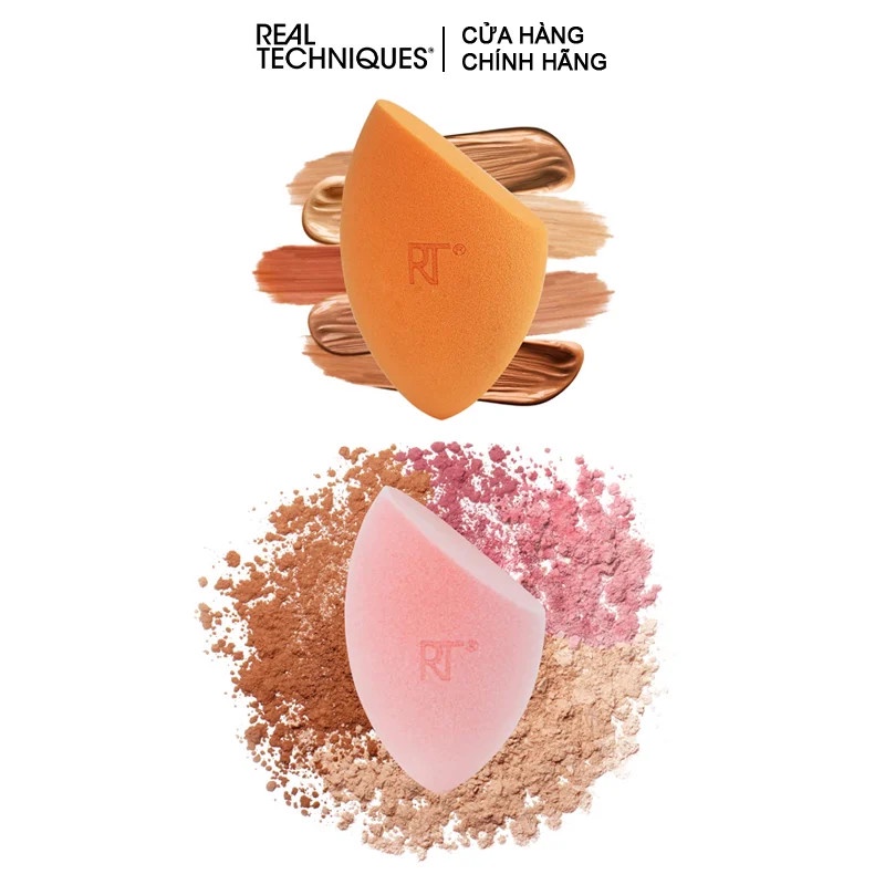 Set 2 Mút Trang Điểm Real Techniques Tán Nền + Dặm Phấn Phủ Miracle Complexion Sponge + Miracle Powder